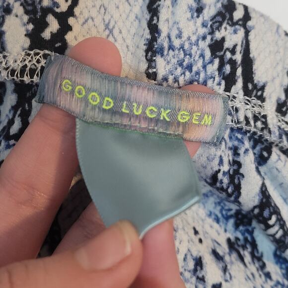 Good Luck Gem Snake Skin Print Pattern Medium Womens Lounge Shorts Blue White - Picture 4 of 6